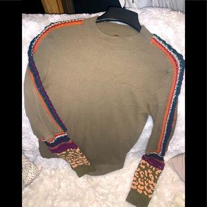 Size Large FREE PEOPLE mock neck Block print thermal crochet detail on sleeves